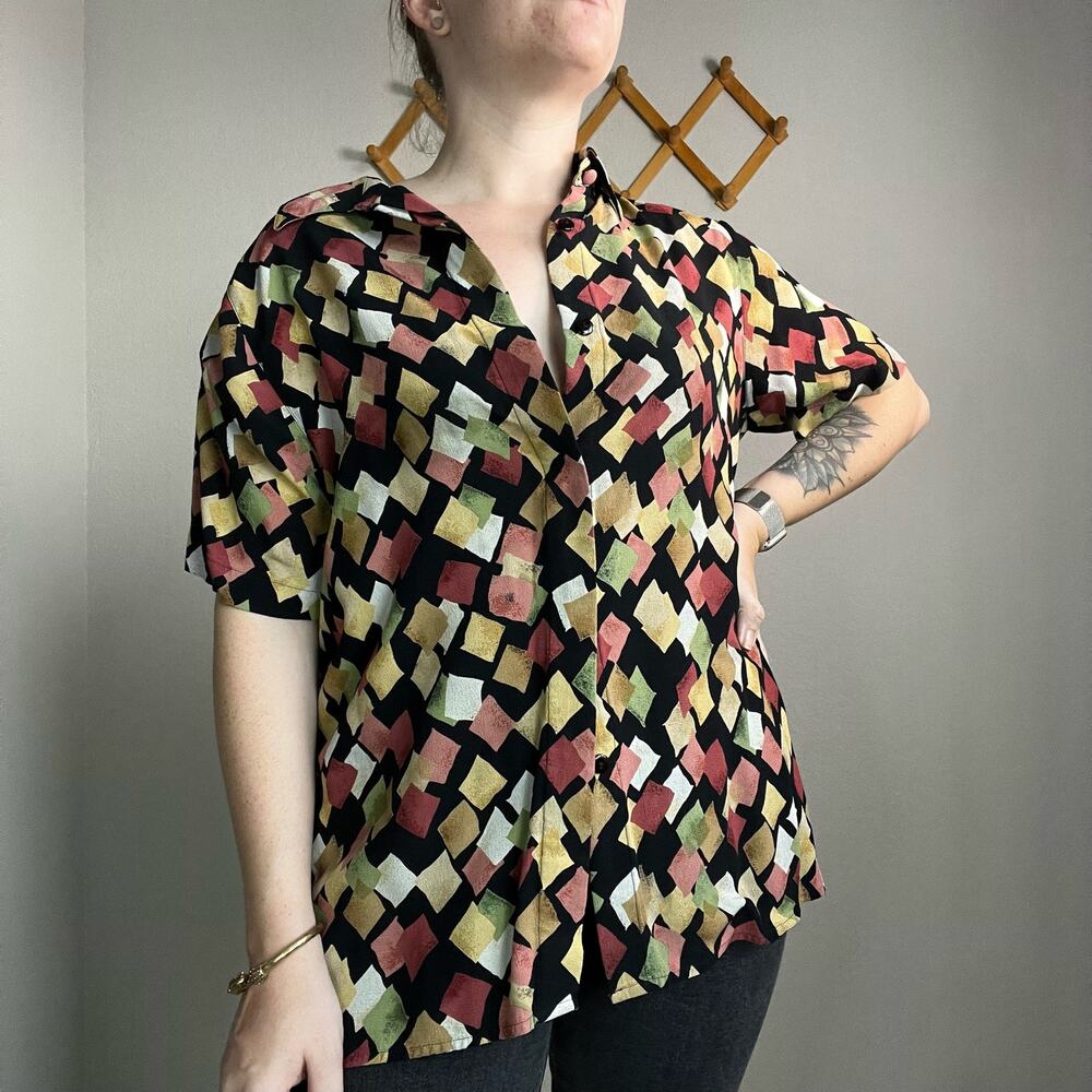 Vintage Alfred Dunner Diamond Pattern Button Up Shirt Size 14
